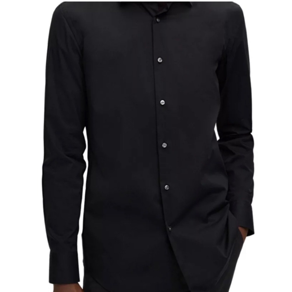 Hugo Boss Dress Shirt Mens Medium Black Slim Fit Button Down Collar Cotton NWT